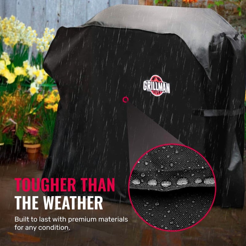 Grillman Grill Cover, BBQ Outdoor Grill Covers, Charcoal, Gas Grills, Waterproof, Rip-Proof, Weather-Resistant, Anti-UV, Barbecue Cover for Weber, Genesis, Charbroil, Nexgrill, etc (Black, 64 Inch) - Image 5
